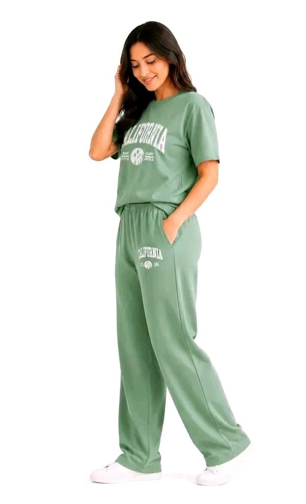 Women’s Premium Printed Co-Ord Set | Cotton Blend T-Shirt & Wide Leg Trousers | Stylish Casual Lounge Wear