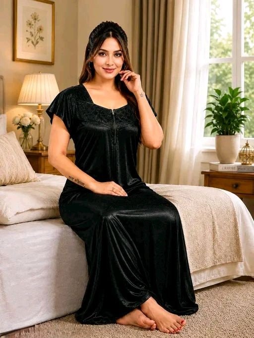 EKARSHI Women’s Satin Self Print Chain Nightwear Nighty/Maxi/Gown